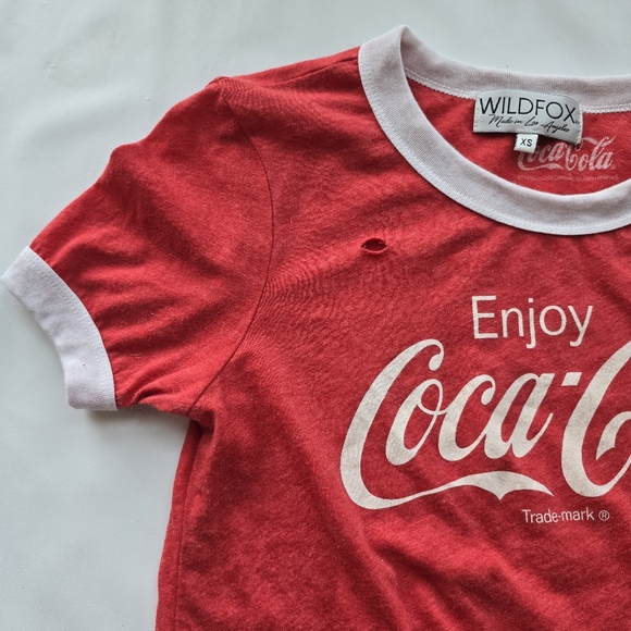 Wildfox x Coca Cola Distressed Ringer Tee Short Sleeves Size XS Made in USA - Picture 3 of 9